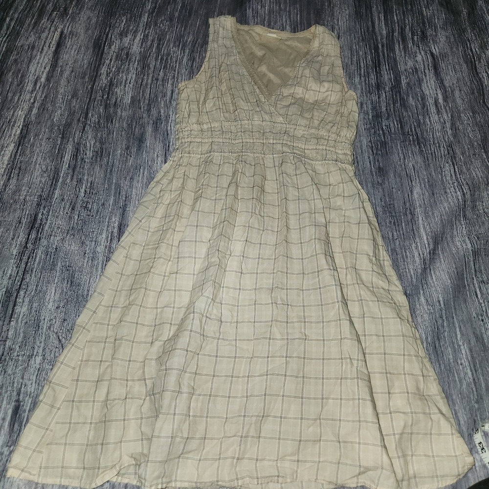 Converse One Star Women's Beige Plaid Smocked Waist Sleeveless Cotton Dress S‎